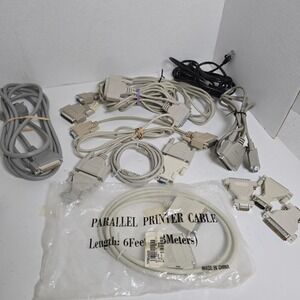 Lot/15 Vintage Parallel Printer Cables Variety + Adapters Computer Power Cords